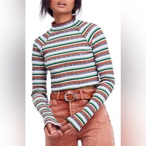 Free People Mirror Striped Long Sleeve Top